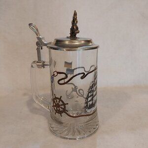 Vintage Glass Beer Stein Sail Ship